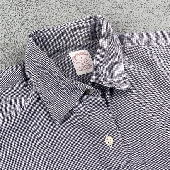 Brooks Brothers Shirt Womens 8 Blue Micro Check Cotton Button Up Classic Preppy - Picture 3 of 9